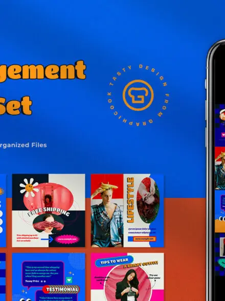 Blue Retro Instagram Pack Graphics - Image 1