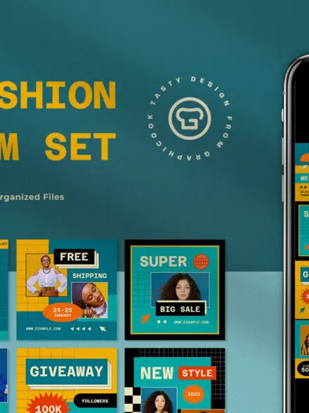 Blue Retro Fashion Instagram Pack Graphics - Image 2