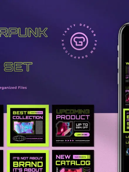 Neon Cyberpunk Fashion Instagram Pack Graphics - Image 4