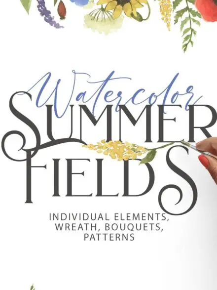 Watercolour Summer Flowers Fields Graphics - Image 1