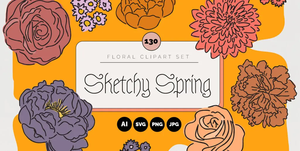 Sketchy Spring Floral Vector Clipart Graphics - Image 1