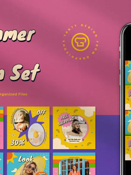 Pink Retro Summer Fashion Instagram Pack Graphics - Image 3