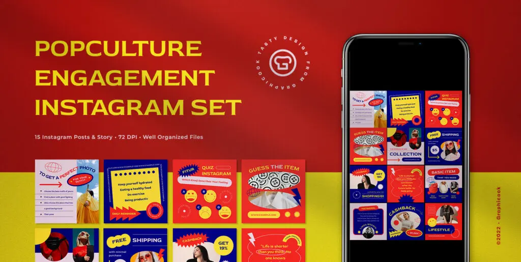 Red Pop Culture Fashion Instagram Pack Graphics - Image 1