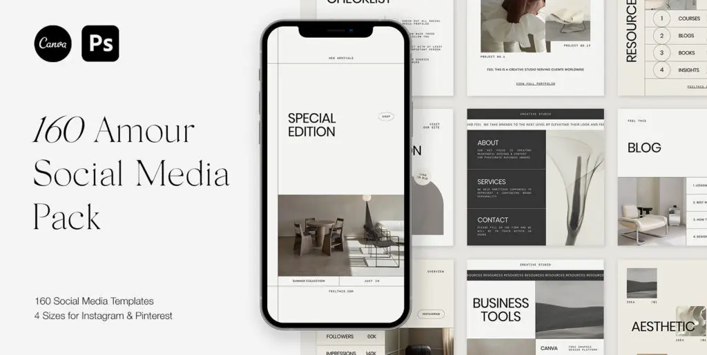 Amour Instagram Social Media Pack Canva PS Graphics - Image 1