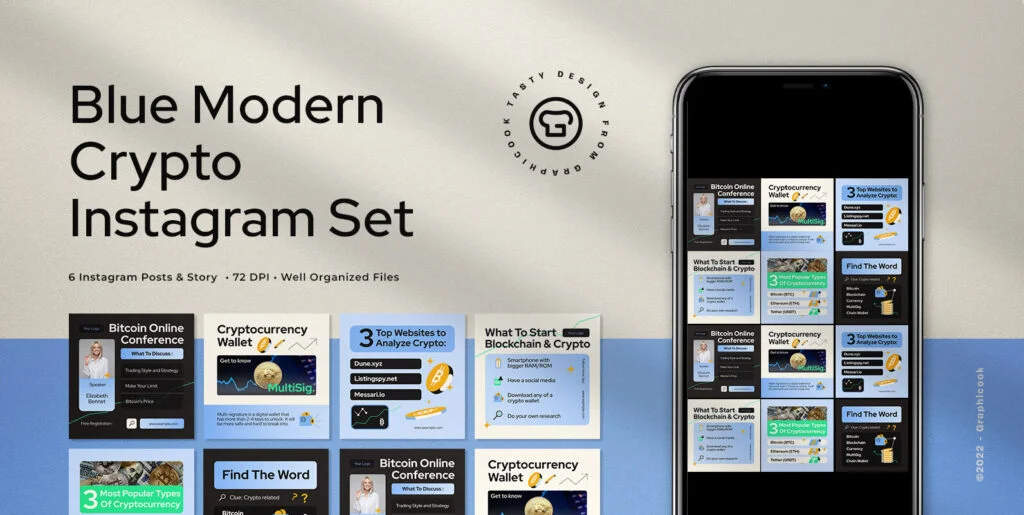 Blue Modern Crypto Instagram Pack Graphics - Image 1