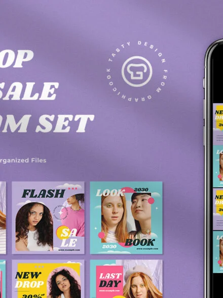 Purple Pop Fashion Sale Instagram Pack Graphics - Image 1