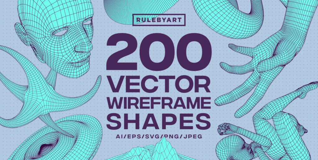 200 Vector Wireframe Shapes Graphics - Image 1
