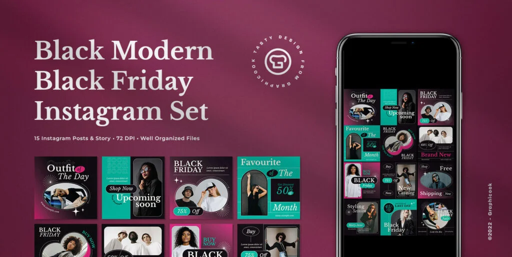 Black Modern Black Friday Instagram Pack Graphics - Image 1