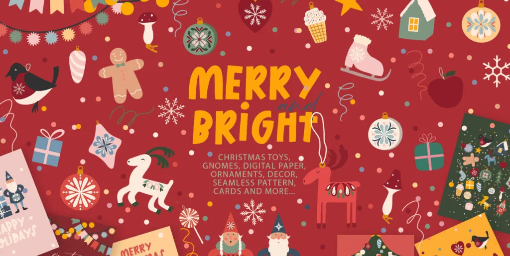 Merry and Bright Christmas Art Set Graphics - Image 2