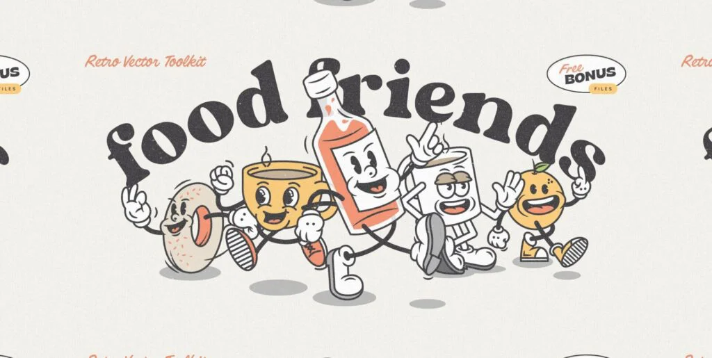 Food Friends v2.0 – Vintage Mascot Logos & Characters Graphics - Image 1