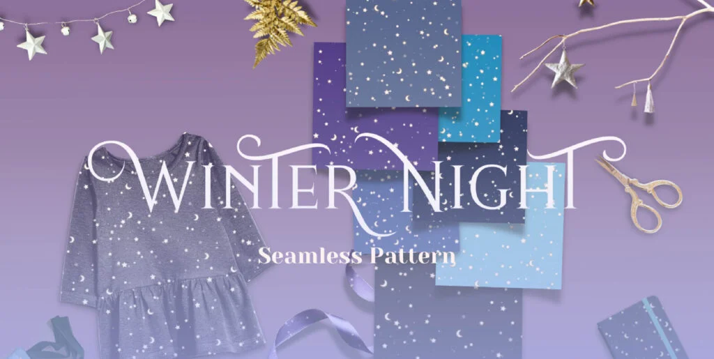 Winter Night Seamless Pattern Graphics - Image 2