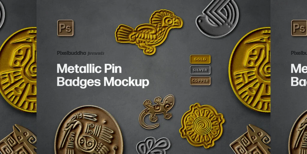 Metallic Pin Badges Mockup Graphics - Image 1