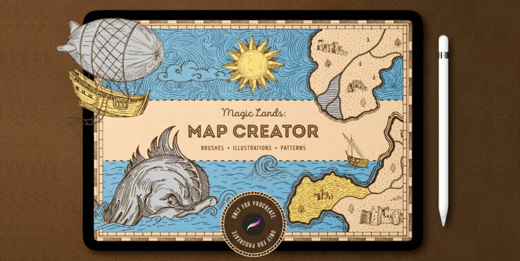 Vintage Map Procreate Brushes Graphics - Image 1