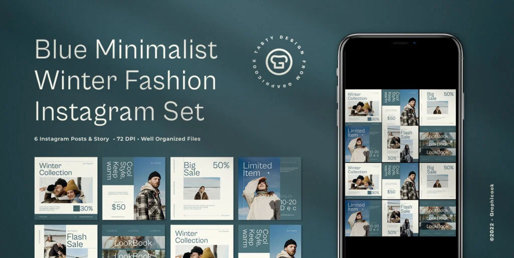 Blue Minimalist Winter Fashion Instagram Pack Graphics - Image 1