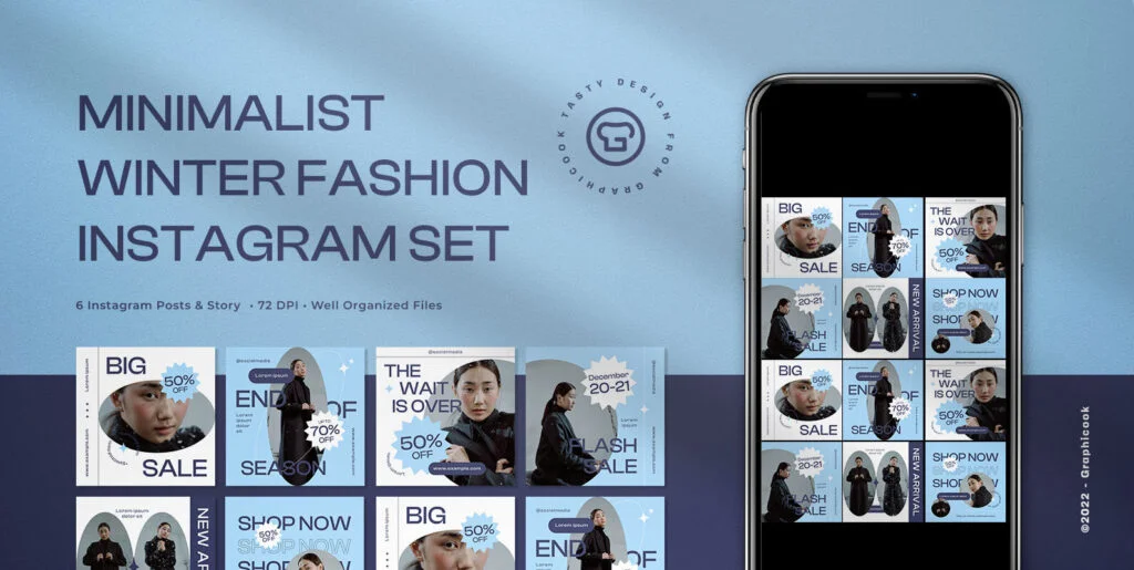 Blue Minimalist Winter Fashion Sale INstagram Pack Graphics - Image 1