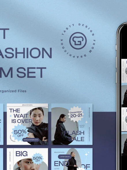 Blue Minimalist Winter Fashion Sale INstagram Pack Graphics - Image 5
