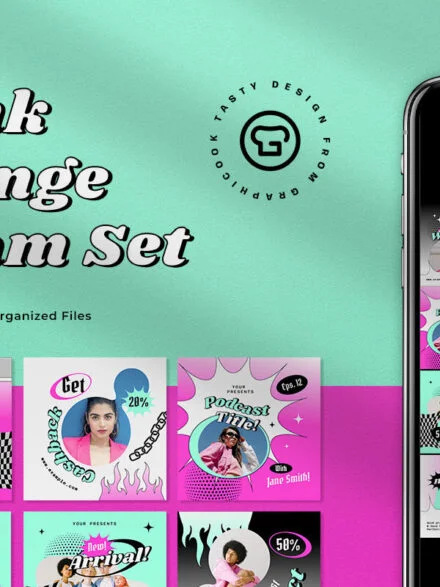 Cyan Pink Y2K Grunge Engagement Instagram Pack Graphics - Image 3
