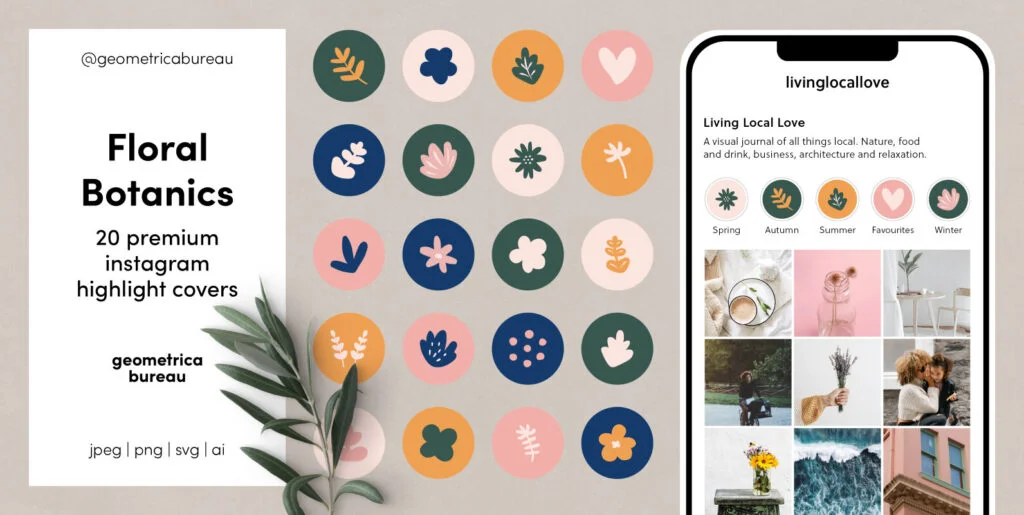 Instagram Highlight Covers Floral Botanics Graphics - Image 1