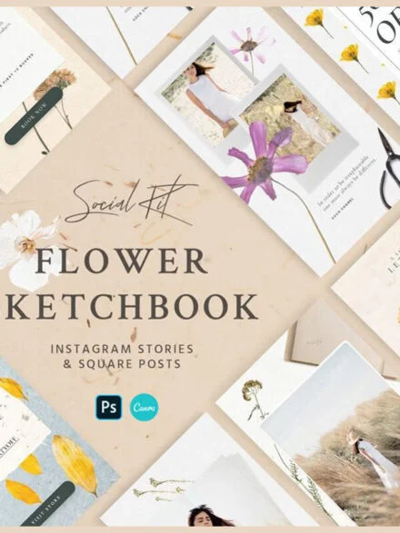 Flower Sketchbook Stories Social Kit Graphics - Image 1