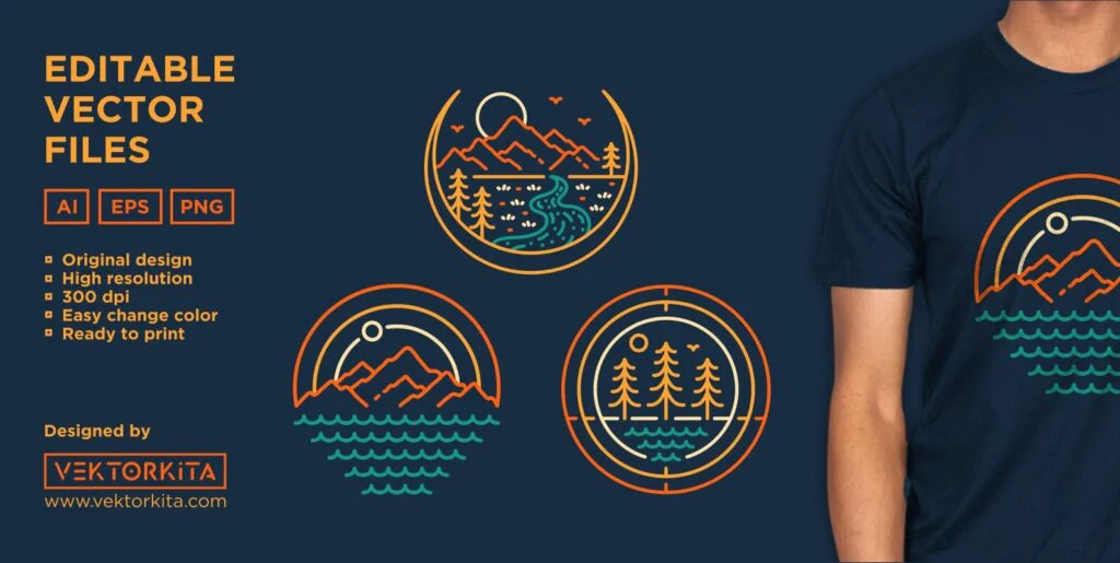 Mountains and Wilderness Monoline Vector Illustration Graphics - Image 2