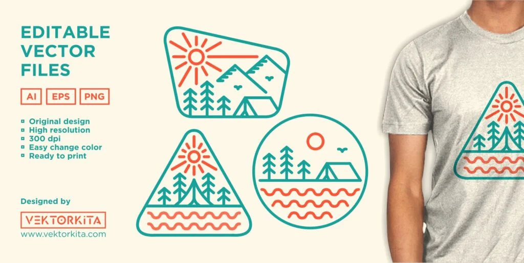 Happy Camper Monoline Vector Illustration Graphics - Image 1