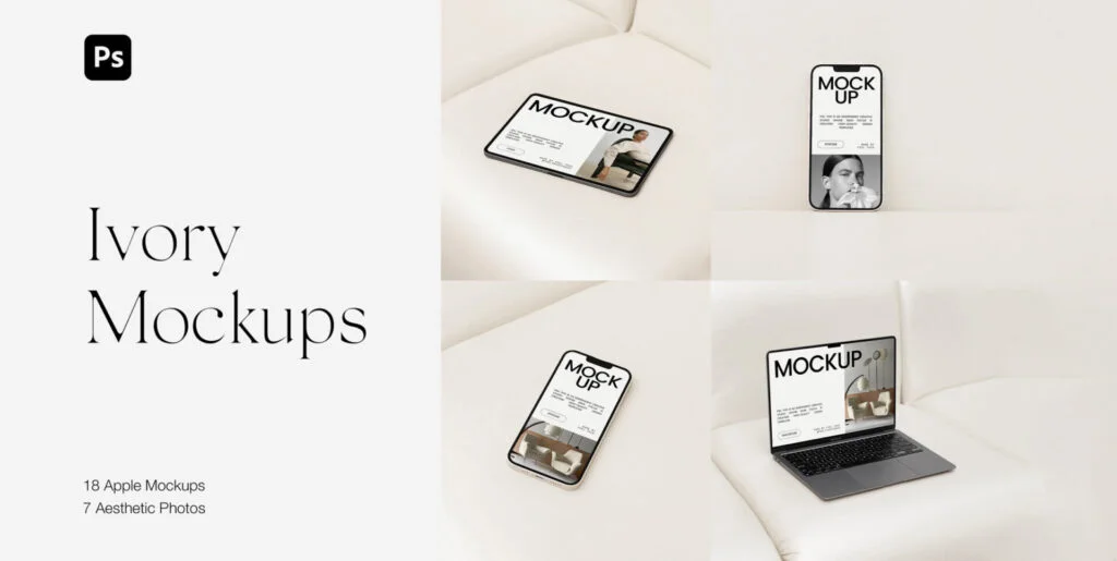 Apple Digital Devices Mockups Macbook Iphone Ipad for Photoshop Graphics - Image 1