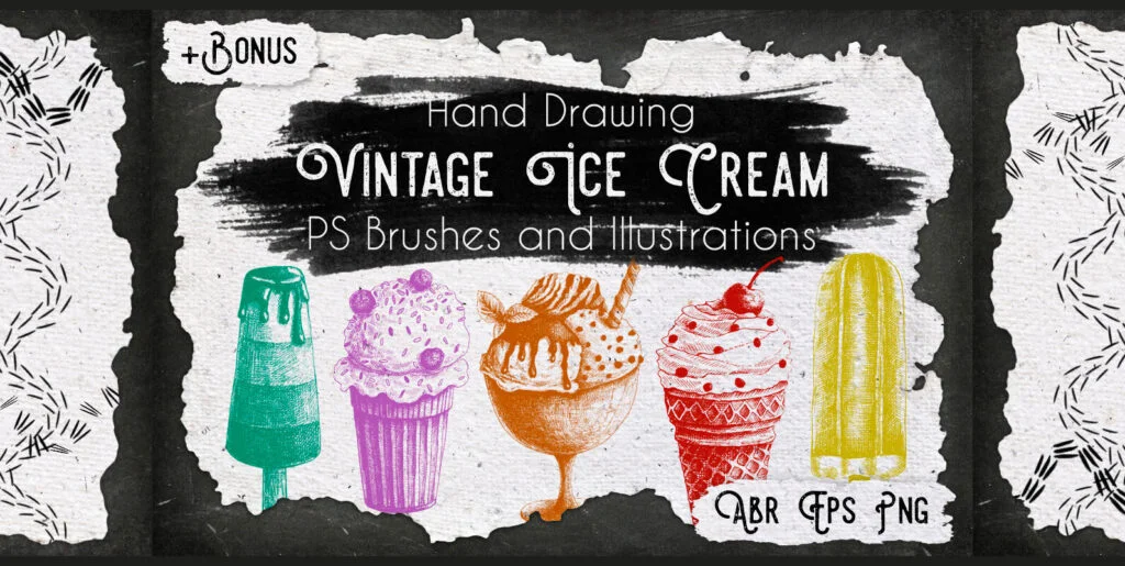 Vintage Ice Cream Ink Brushes Graphics - Image 1
