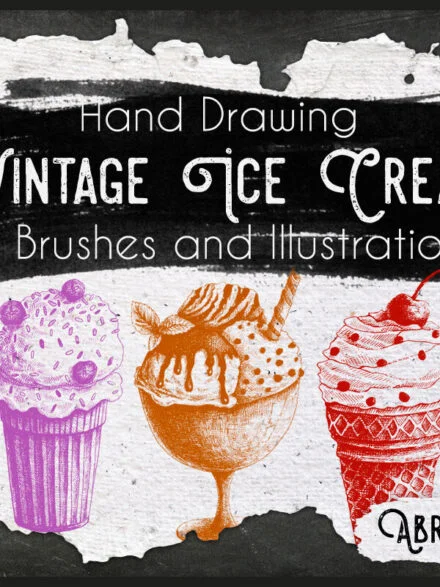 Vintage Ice Cream Ink Brushes Graphics - Image 1