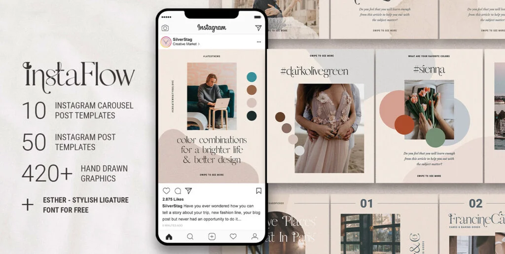 InstaFlow – Instagram Carousel Post Templates Graphics - Image 1