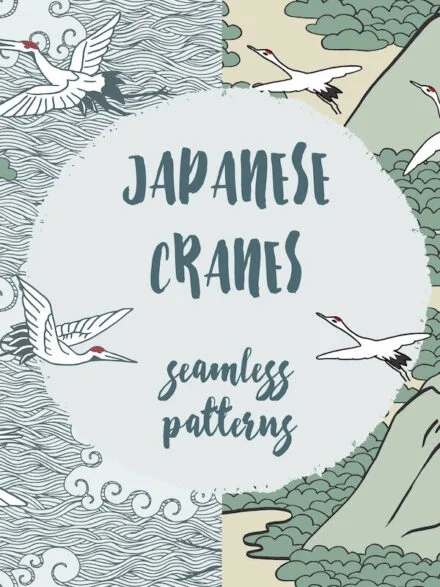 Japanese Cranes – Seamless Patterns Graphics - Image 1