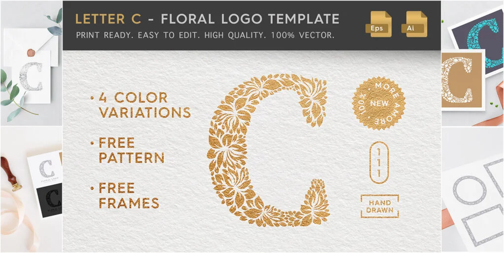 Letter C – Floral Logo Template Graphics - Image 1
