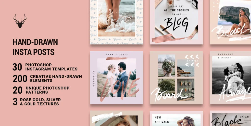 Rose Gold Hand-Drawn Instagram Posts Graphics - Image 2