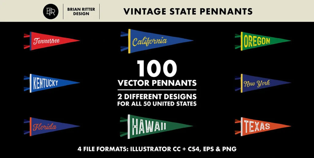 Vintage State Pennants Graphics - Image 1
