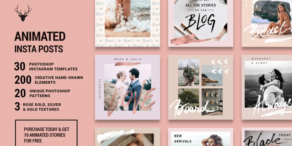 Rose Gold Animated Instagram Posts Graphics - Image 1