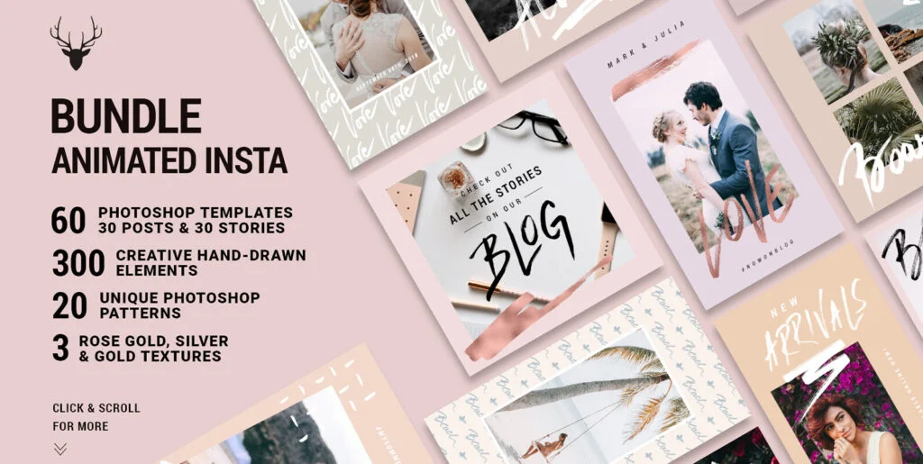 Mini Bundle Animated Instagram Rose Gold Pack Graphics - Image 1