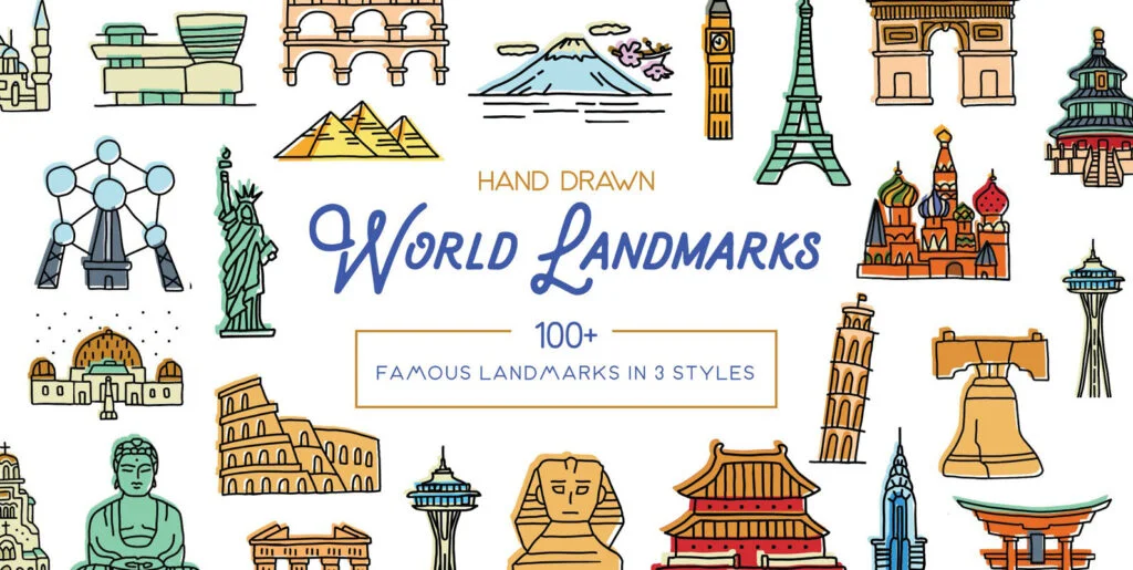 Hand Drawn World Landmarks Graphics - Image 2
