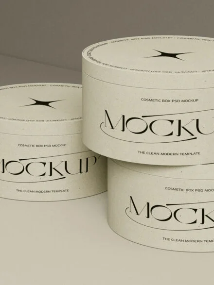 3 Round Сardboard Boxes Photoshop Mockups Graphics - Image 5