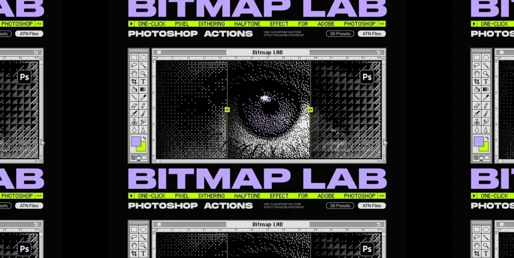 Bitmap LAB – one-click pixel halftone Photoshop action Graphics - Image 2