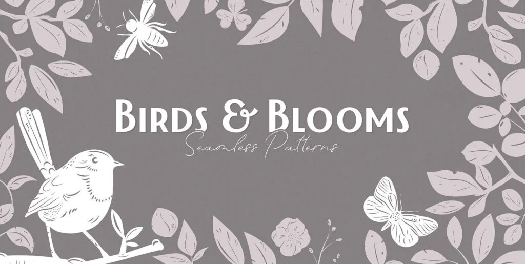 Birds & Blooms Seamless Patterns Graphics - Image 1