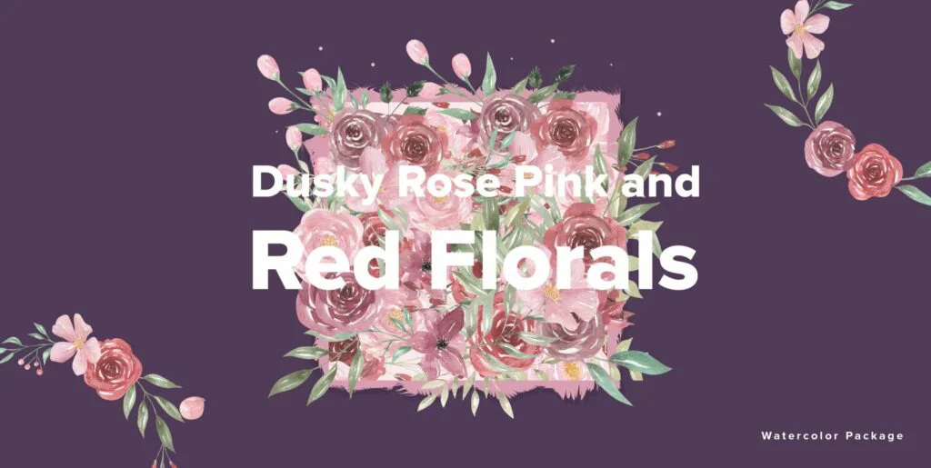 Dusky Pink Rose & Red Florals Watercolor Package Graphics - Image 2