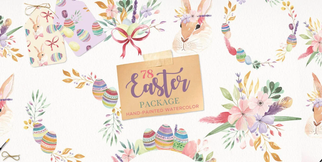 Easter Eggs Flowers and Spring Floral Clipart Package Graphics - Image 1