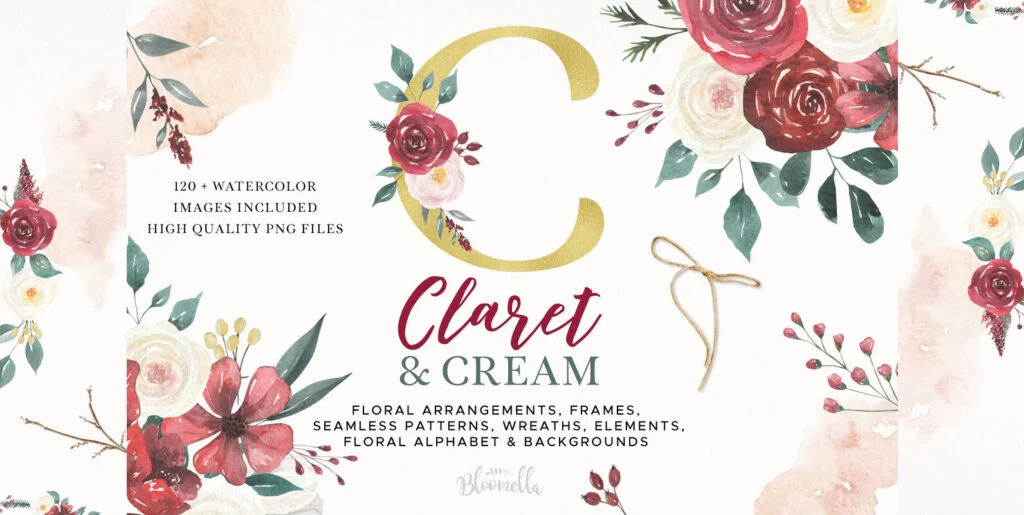 Claret & Cream Flower Watercolor Package Graphics - Image 2