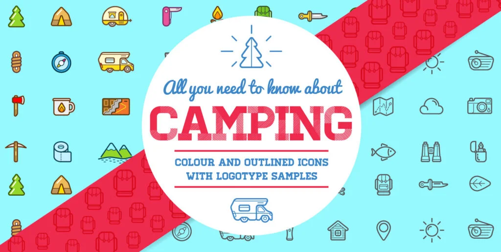 Awesome Outdoor Camping Shop Icons and Signs Set Graphics - Image 2