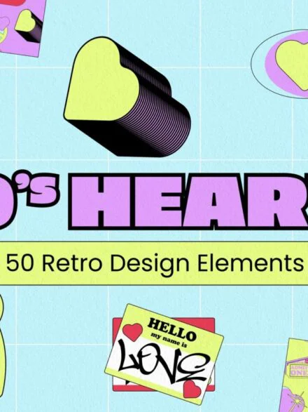 90s Hearts Retro Elements Graphics - Image 1