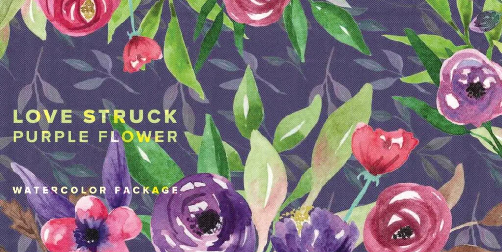 Love Struck Purple Flower Watercolor Package Graphics - Image 2
