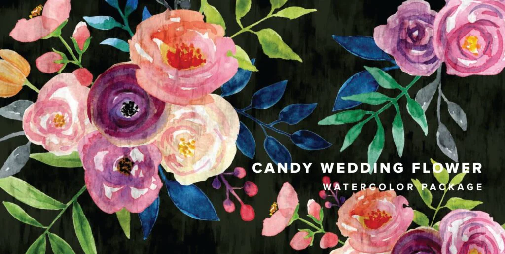 Candy Wedding Flower Watercolor Package Graphics - Image 2