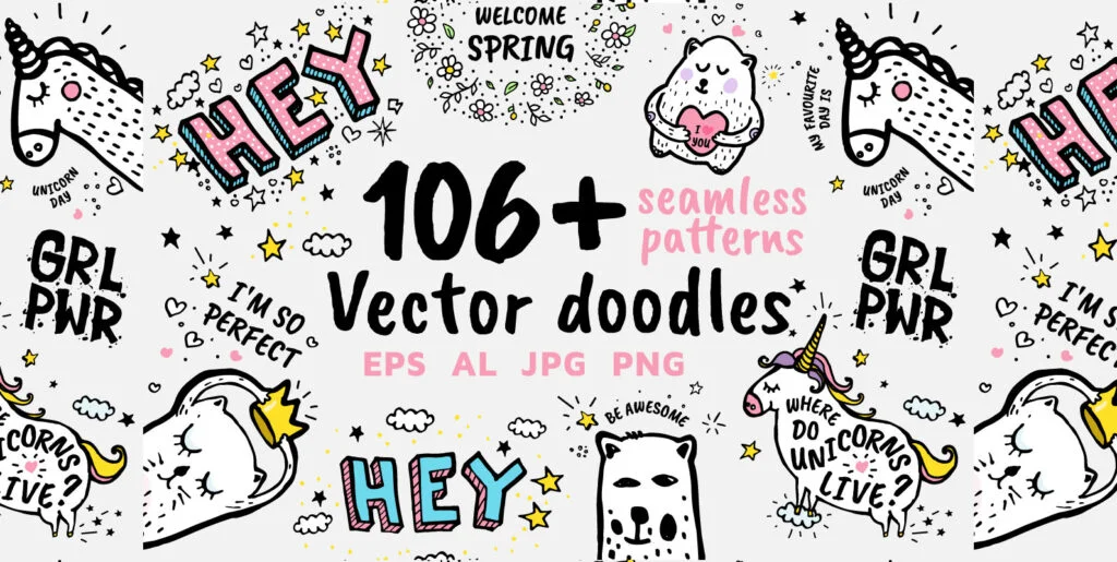 106+ Vector Doodles & Seamless Patterns Graphics - Image 1