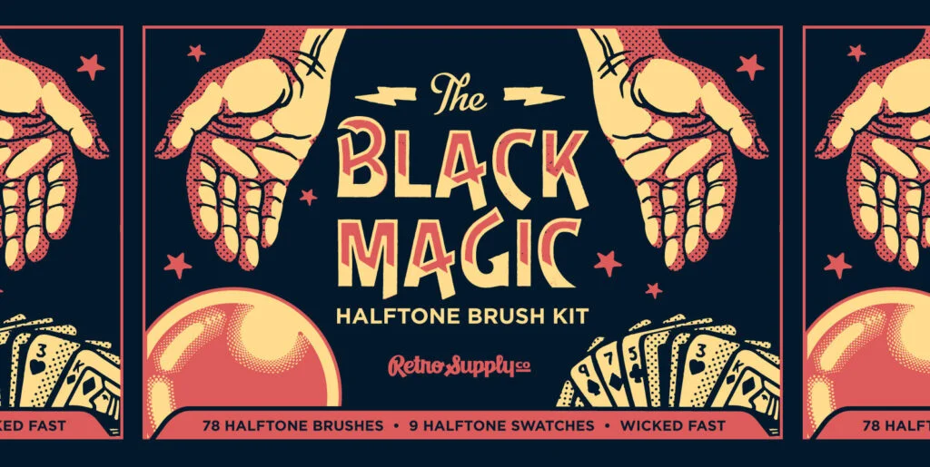Black Magic Halftones | Vector Halftone Pattern Brushes Graphics - Image 1