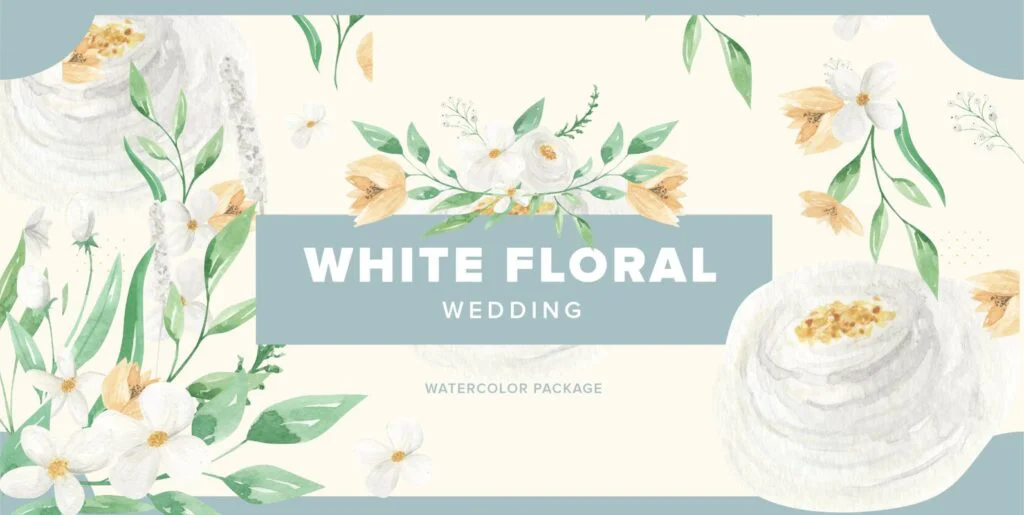 White Floral Wedding Watercolor Package Graphics - Image 2