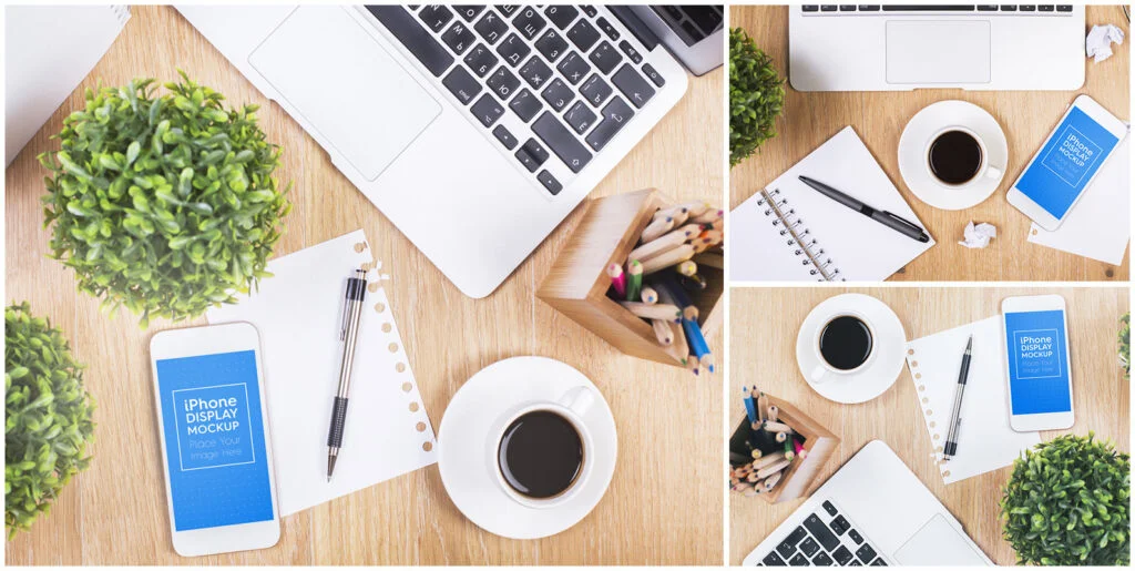 iPhone / Smartphone Desktop Workspace Mockups Graphics - Image 1